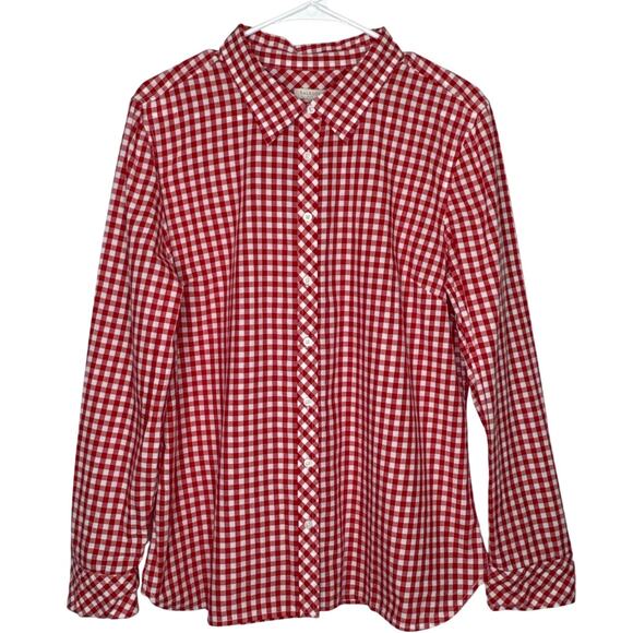 Talbots red gingham button-down shirt blouse holiday preppy size large - Picture 2 of 13